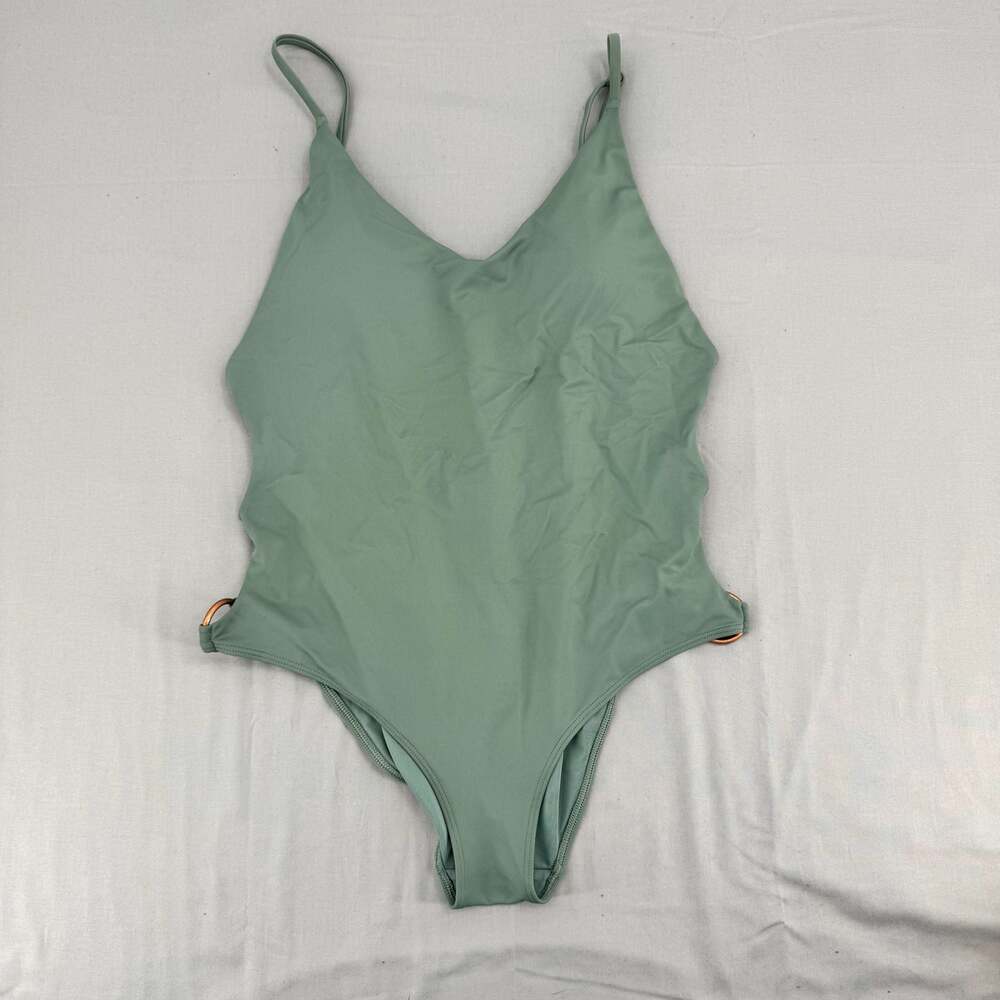 Aerie Green One Piece Swimsuit With Metal Ring Accents